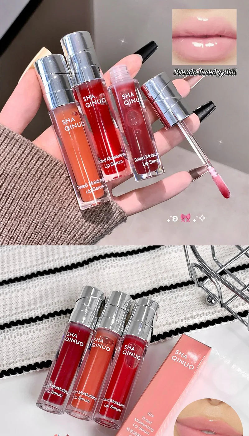 SHAQINUO Tinted Lip Serum 2.6g Deep Moisturizing Hydrating Tinted Lip Gloss Watery Glossy Mirror Finish Natural Nude Makeup