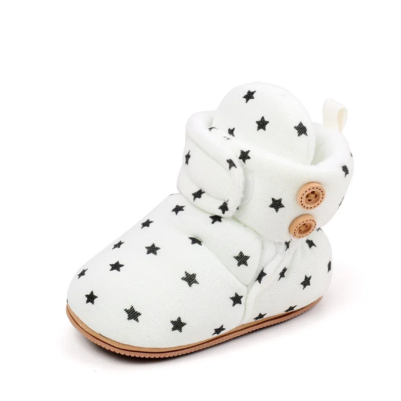 2024 Winter Baby Boots, Infant Girls Boys Warm Fashion Solid Shoes with Fuzzy Balls First Walkers Kid Shoes 0-18M High Quality