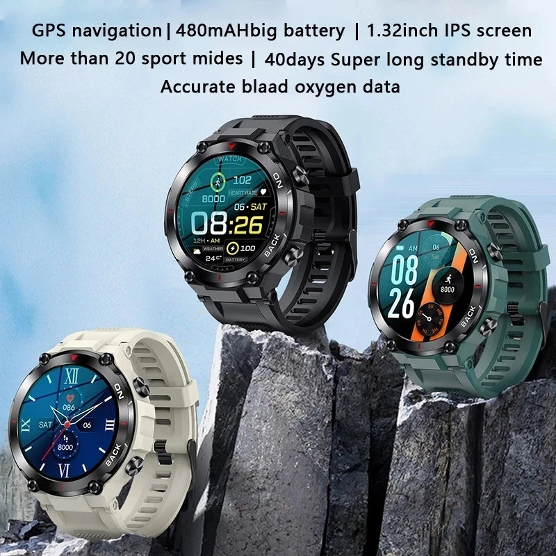 Xiaomi New GPS Position Smart Watch Military Outdoor Sport Fitness Swiming Bracelet Call Reminder Heart Rate Monitor Smartwatch