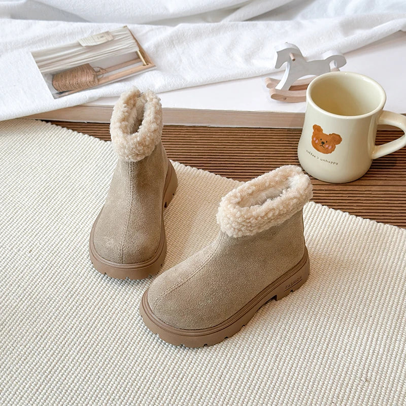 Children's Winter Boots 2025 New Girls Classic School Ankle Boots Outdoor Warm Plush Fashion Kids Simple Platform Cotton Boots