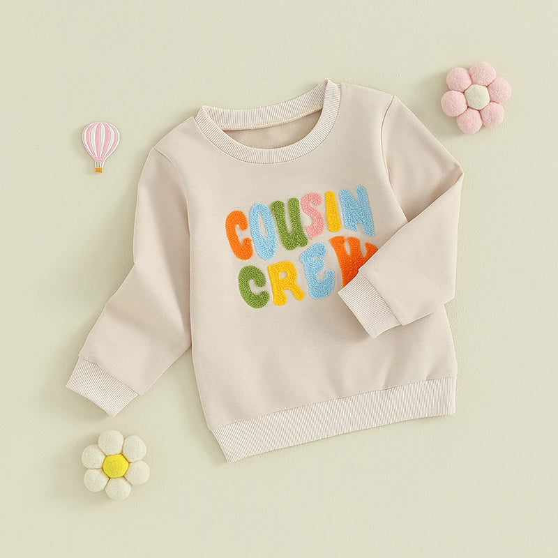 Lioraitiin Sudadera de otoño para bebés y niños pequeños con bordado de letras borrosas y manga larga con cuello redondo y parte superior suelta