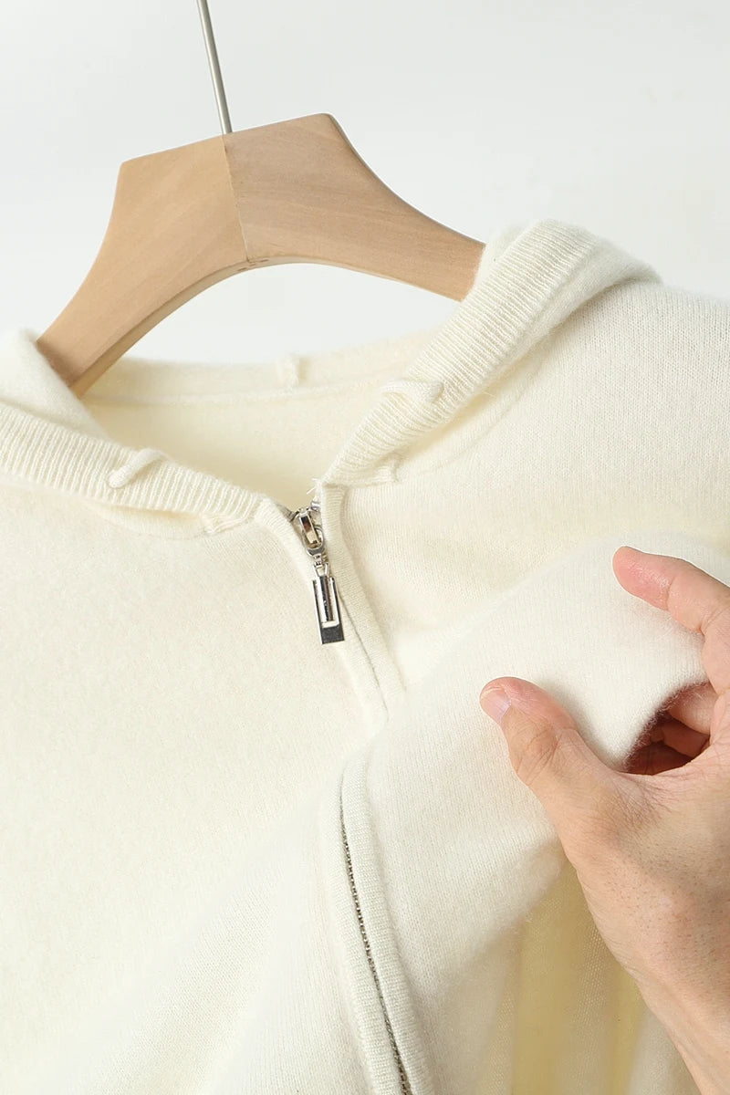 2025 New Men Knitted Plane Hooded Cardigan Cashmere Sweater Zipper Design Pocket Decoration High quality Thick Warmth Hoodie