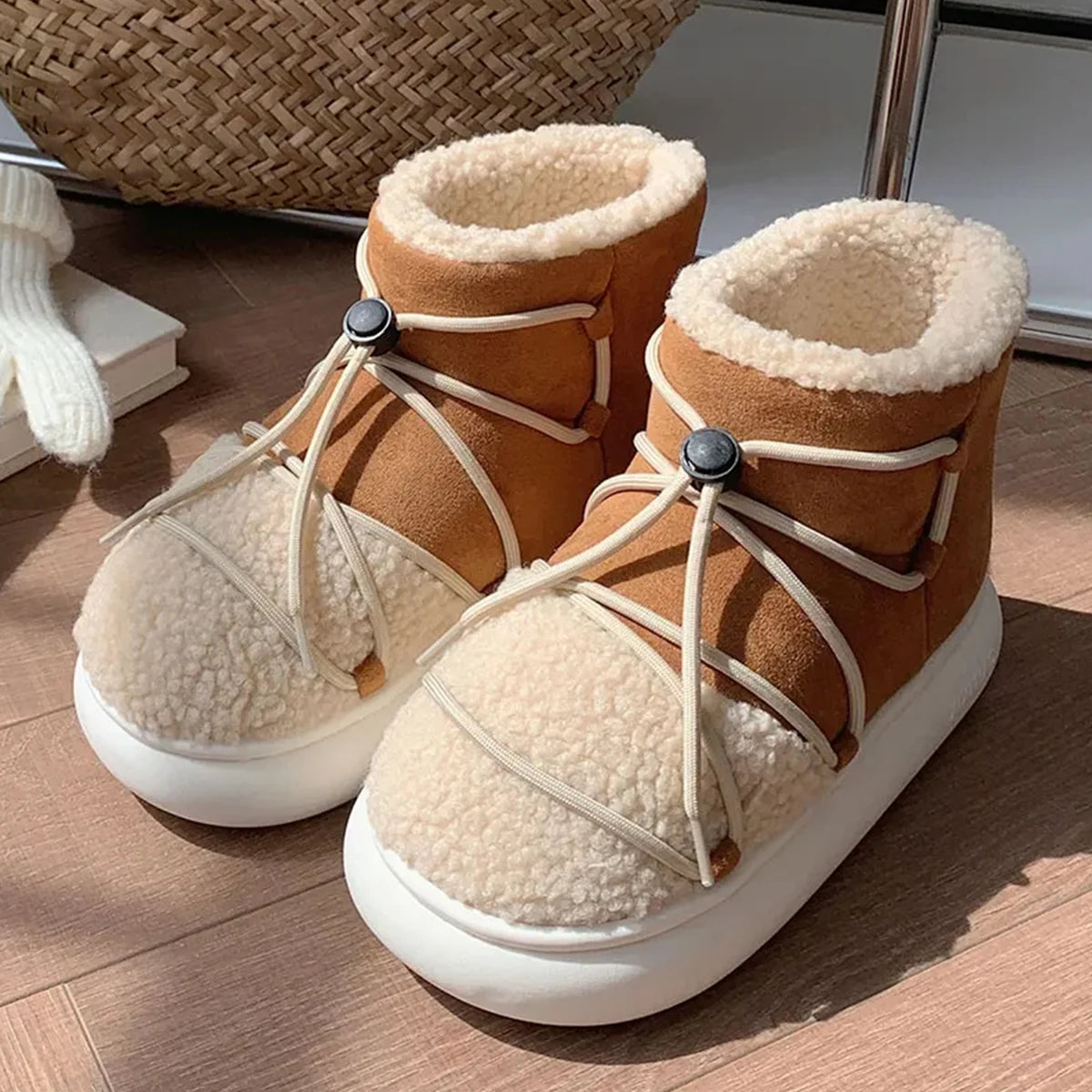 Winter New Warm Snow Boots 2025 Fur Design Women Short Boots Non-slip Light Comfortable Child Home Slippers High Top Shoe