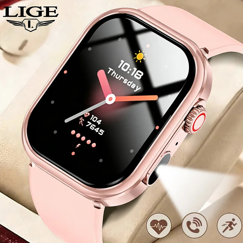 LIGE Women Smart Watch 2.01" IP68 Waterproof Outdoor Sports Tracker LED Flashlight Bluetooth Call Men Smartwatch For Android iOS