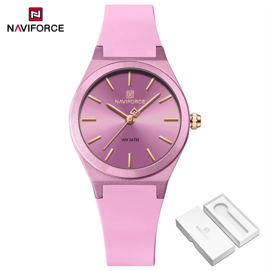 NAVIFORCE Women Watches Silicone Strap Women Quartz Wristwatches Waterproof Round Dial Retro Watch Ladies Girls Reloj Para Mujer