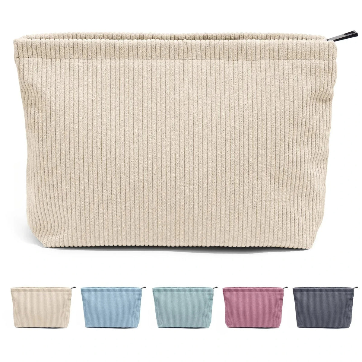 Makeup Bag Large Zipper Corduroy Make Up Pouch for Purse Travel Canvas Cosmetic Organizer for Women Brush Storage Clutch