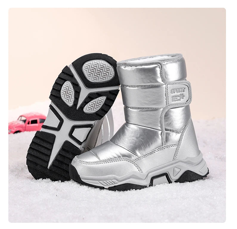 New Kids Snow Boots Winter High-top Warm Cotton Shoes for Children Boys Girls Warm Plush Lining Ankle Boots Anti-skid Waterproof