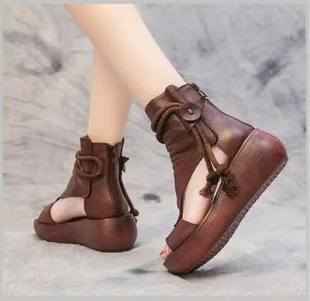 GKTINOO 2026 New Summer Black Women Leather Sandals Cool Boots Platform Shoes Wedges Sandals Women Shoes Fashion Outdoor Sandals