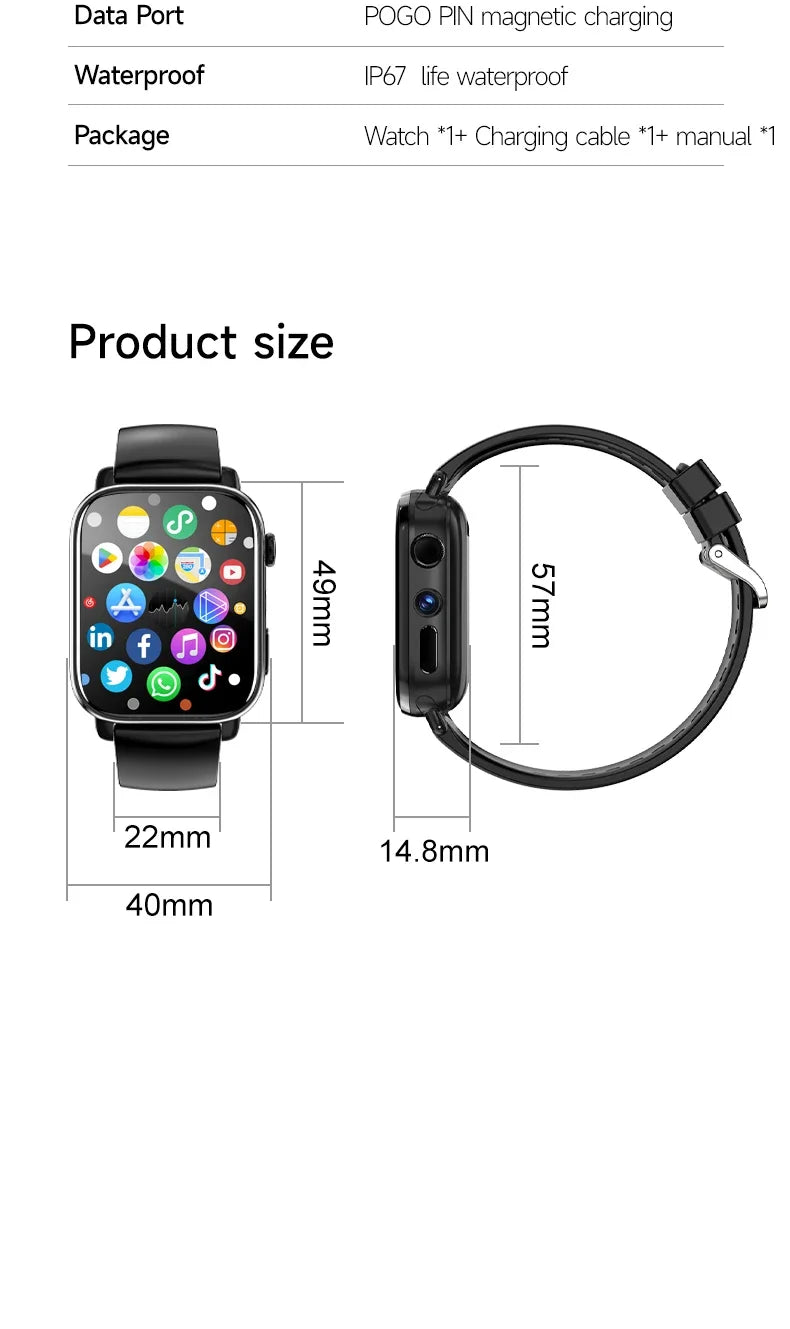 NEW I1S Smart Watch 4G SIM Card 1.9inch HD Screen with GPS WIFI Dual Camera Video Call Google Play 64G-ROM Android Smartwatch