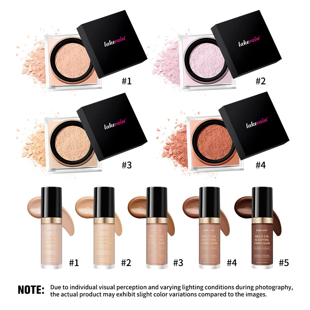2pcs Face Makeup Set With Concealer And Loose Setting Powder Natural Face Smooth Matte Finish Women Cosmetics Korean Makeup