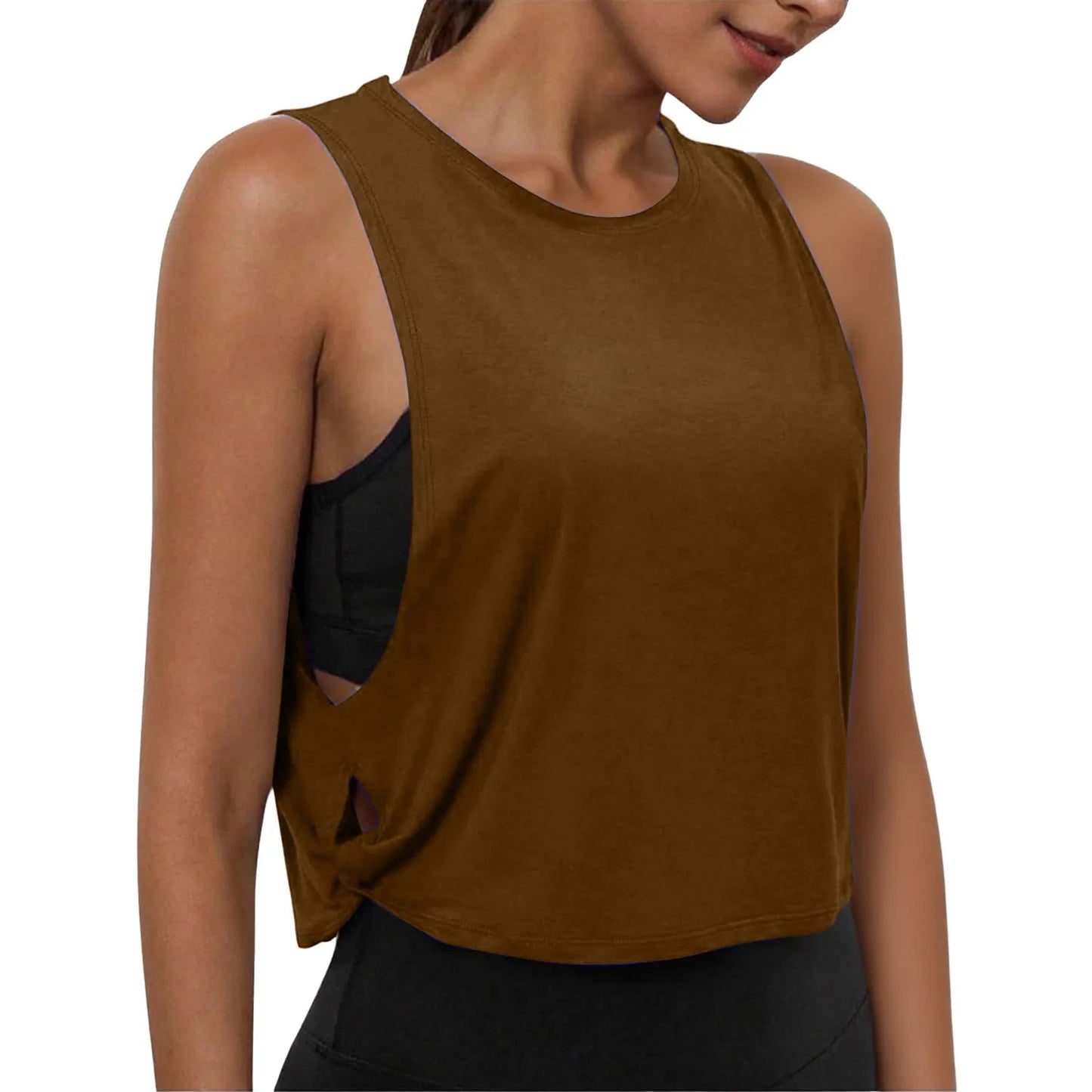 Women Sleeveless Yoga Tops Athletic Vest Breathable Blouse Cover Up Gym Workout Cool T-Shirt Running Short Tank Crop Top