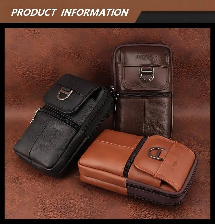 Men's Leather Waist Bag - Large Capacity Mobile Phone Belt Bag - Outdoor Work Backpack, Sports Hiking Bag Portable Crossbody Bag