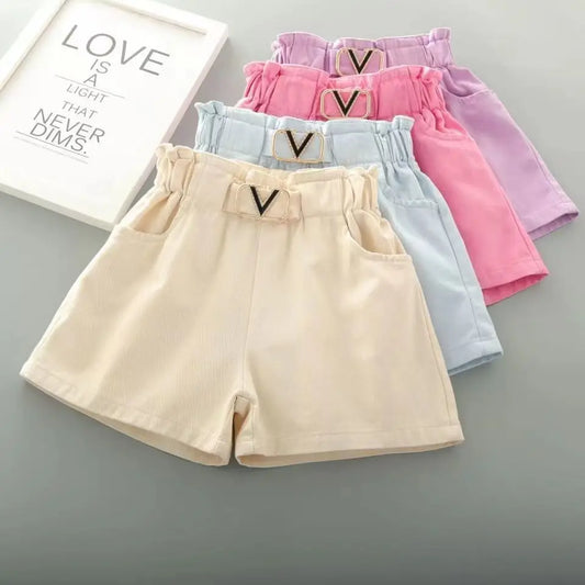 Summer Toddler Kids Baby Girl Shorts Girls Solid 4 Color High Elastic Waist V- Short Pants for Children