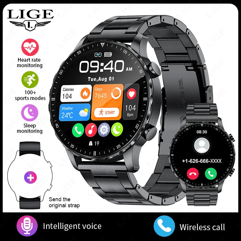 LIGE New Smart Watch 1.53'' 360*360 Full Touch Screen Outdoor Waterproof Bluetooth Call Watches Sports Fitness Man smart watches