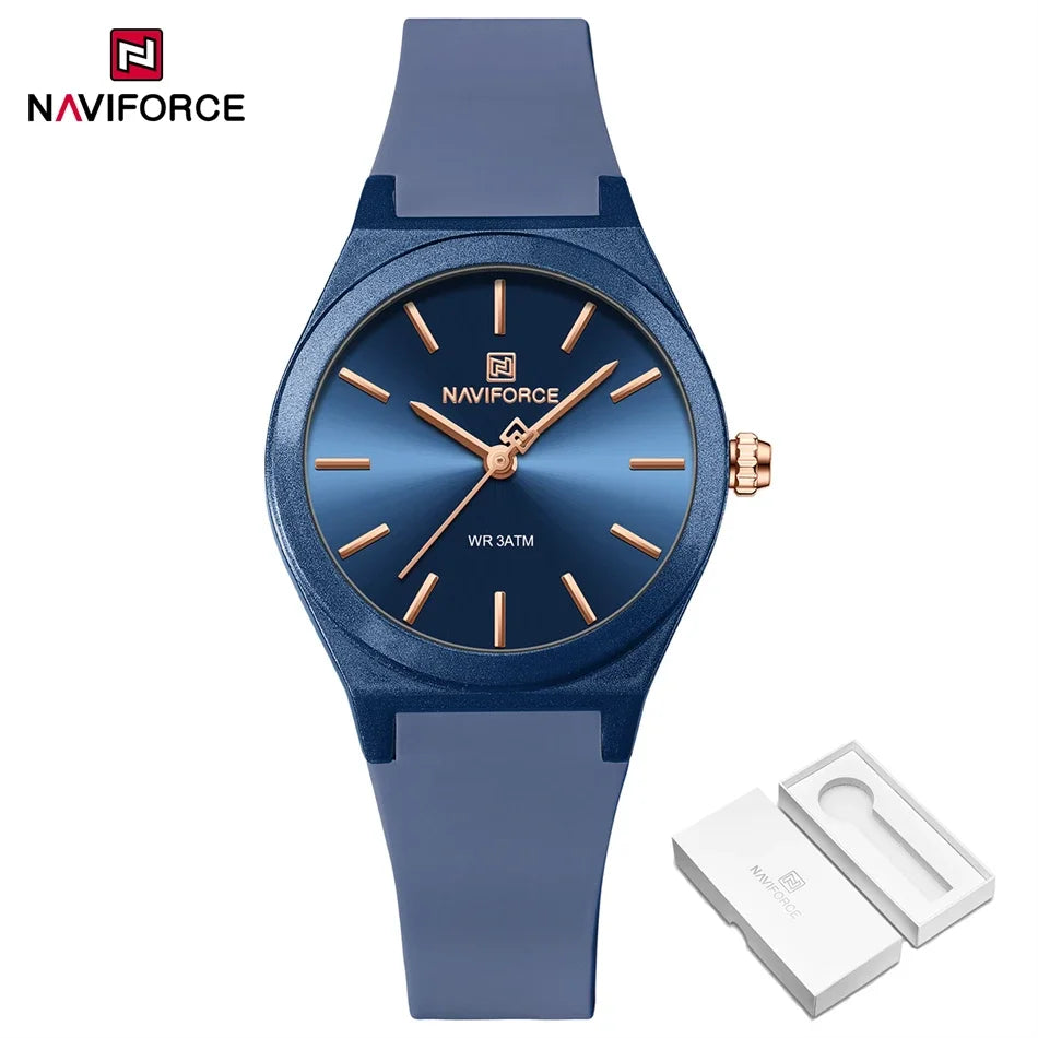 NAVIFORCE Women Watches Silicone Strap Women Quartz Wristwatches Waterproof Round Dial Retro Watch Ladies Girls Reloj Para Mujer