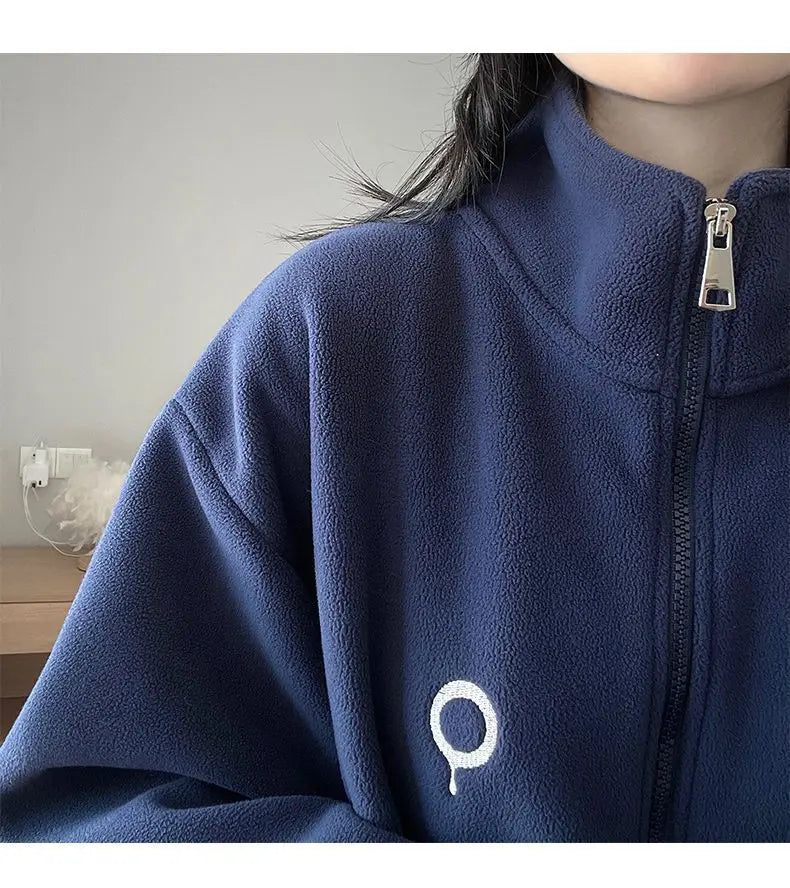 Fleece Jacket for Women in Autumn and Winter New Loose Lamb Wool Sweatshirt for Women Stand-up Collar Small Top