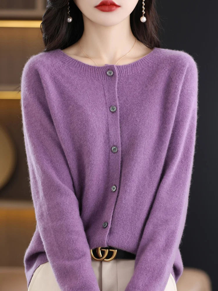 Women Cashmere Sweater 100% Merino Wool Knitted Cardigan Autumn Winter  Knitwear O-Neck Female  Solid Color Casual Fashion Top