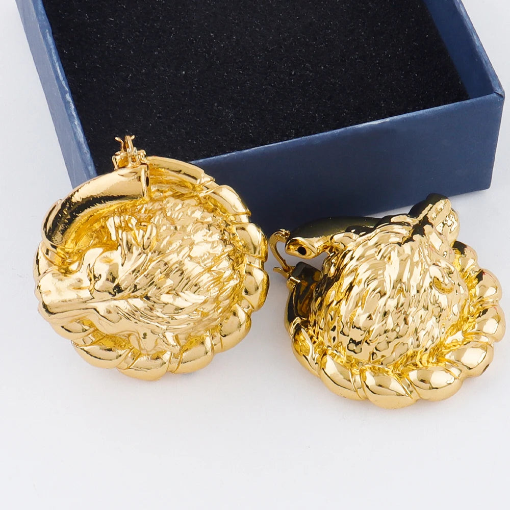 African Luxury 18K Gold Plated Earrings Dubai Hoop Earrings For Women Jewelry Sets Indian Nigerian Wedding Jewellery Party Gifts