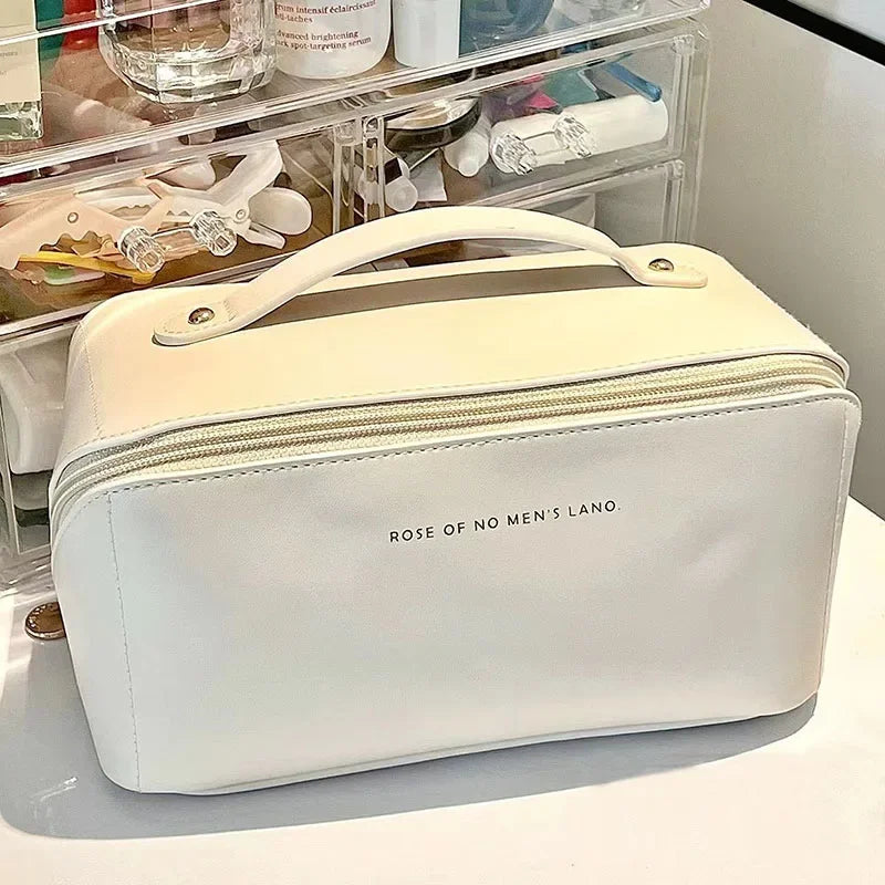 Large Travel  Cosmetic Bag Durable Makeup Bag Organizer High Capacity Makeup Bag Storage Pouch PU Leather Makeup Box for Girls