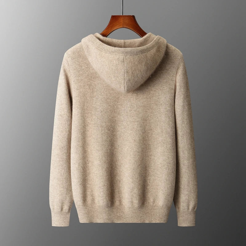 2025 New Men Knitted Plane Hooded Cardigan Cashmere Sweater Zipper Design Pocket Decoration High quality Thick Warmth Hoodie