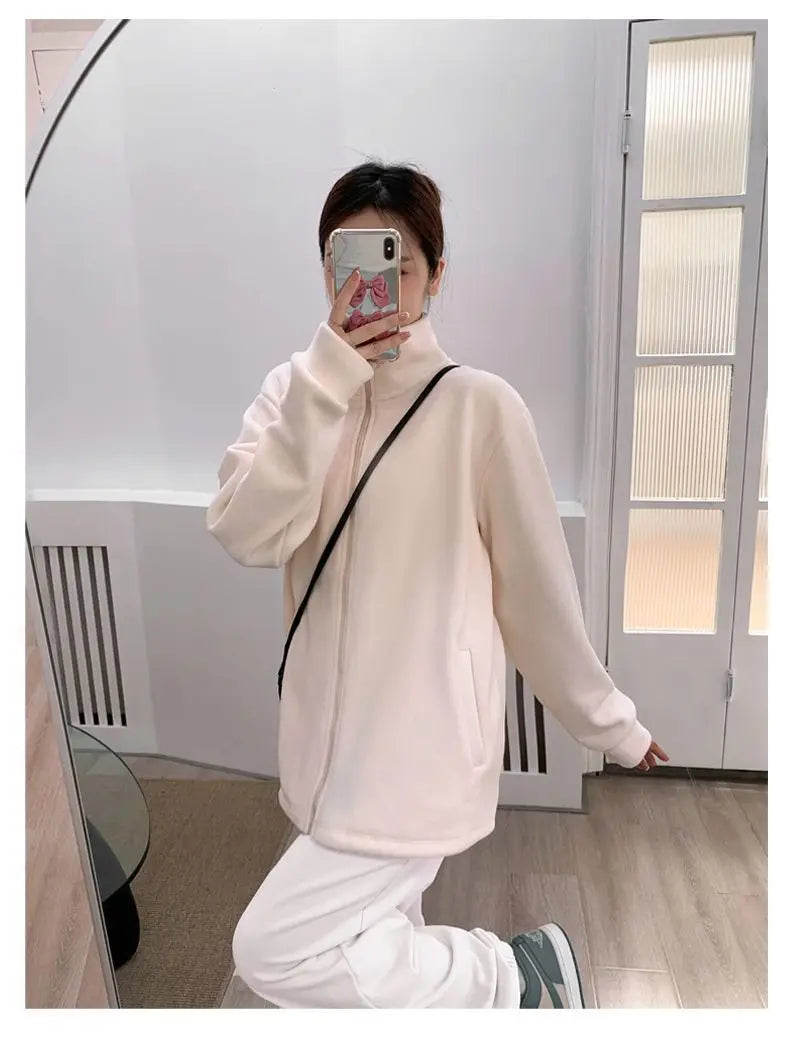 Fleece Jacket for Women in Autumn and Winter New Loose Lamb Wool Sweatshirt for Women Stand-up Collar Small Top