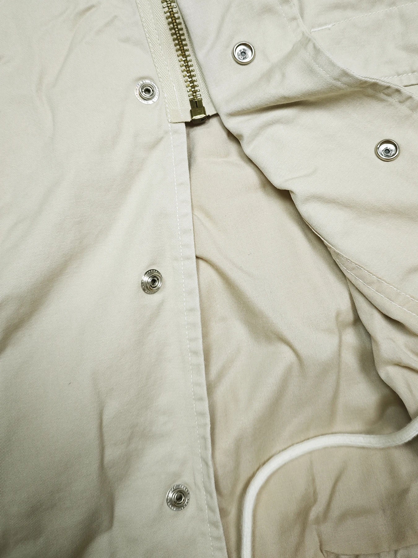 Men Old Money Style M65 Jacket Cream 100% Cotton Multi Pocket Lapel Collar Drawstring Business Casual Spring Autumn Outerwear