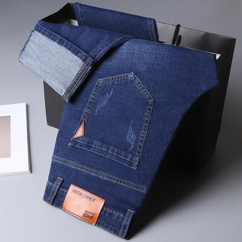 2026 NEW Men Men's Fashion Business Jeans Classic Style Casual Stretch Slim Jean Pants Male Brand Denim Trousers Black Blue Me