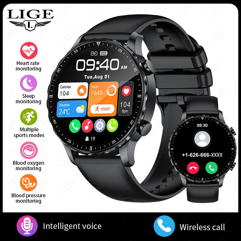 LIGE New Smart Watch 1.53'' 360*360 Full Touch Screen Outdoor Waterproof Bluetooth Call Watches Sports Fitness Man smart watches