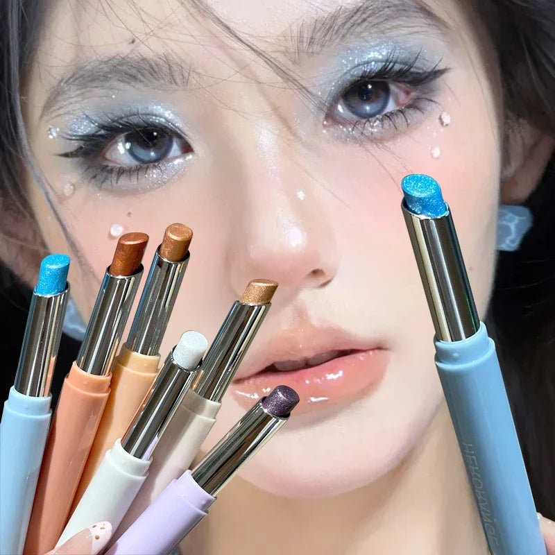 Punk Purple Metallic Eyeshadow Stick Waterproof Lasting Pearlescent Glitter Eye Shadow Highlight Eyeshadow Fine Shiny Eye Makeup