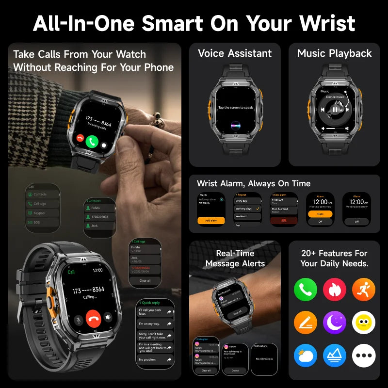 2026 GPS Smart Watch for Men Rugged Outdoor Duan Band Accurate Sports Tracking 7/24 Health Monitoring 1.96" AMOLED Display
