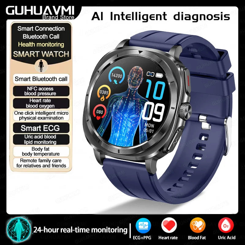 New Clinical level Smart Watch Men NFC ECG+PPG Organ monitor Blood Lipids Uric Acid Bluetooth Call Health Laser Therapy watches