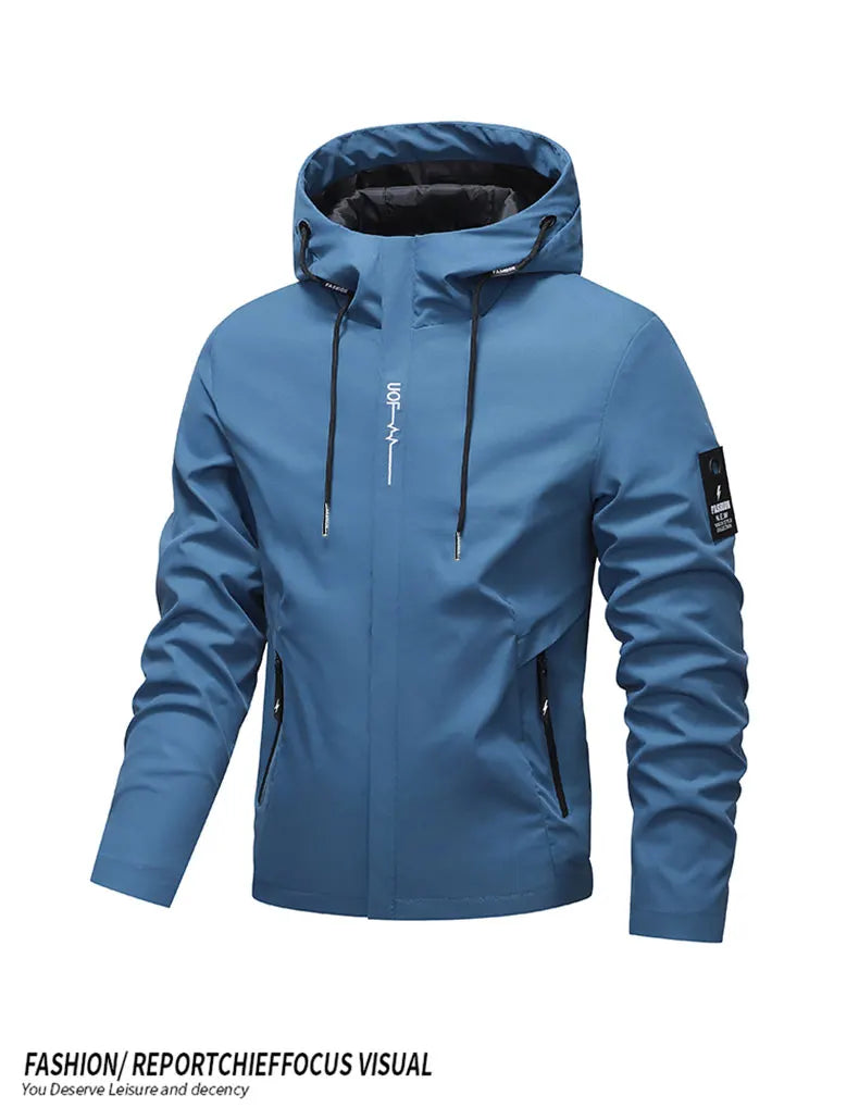 Men Hiking Jacket Spring Autumn Streetwear Fashion Hooded Jacket Casual Zip Up Loose Coat Outdoor Jogging Activewear Windbreaker