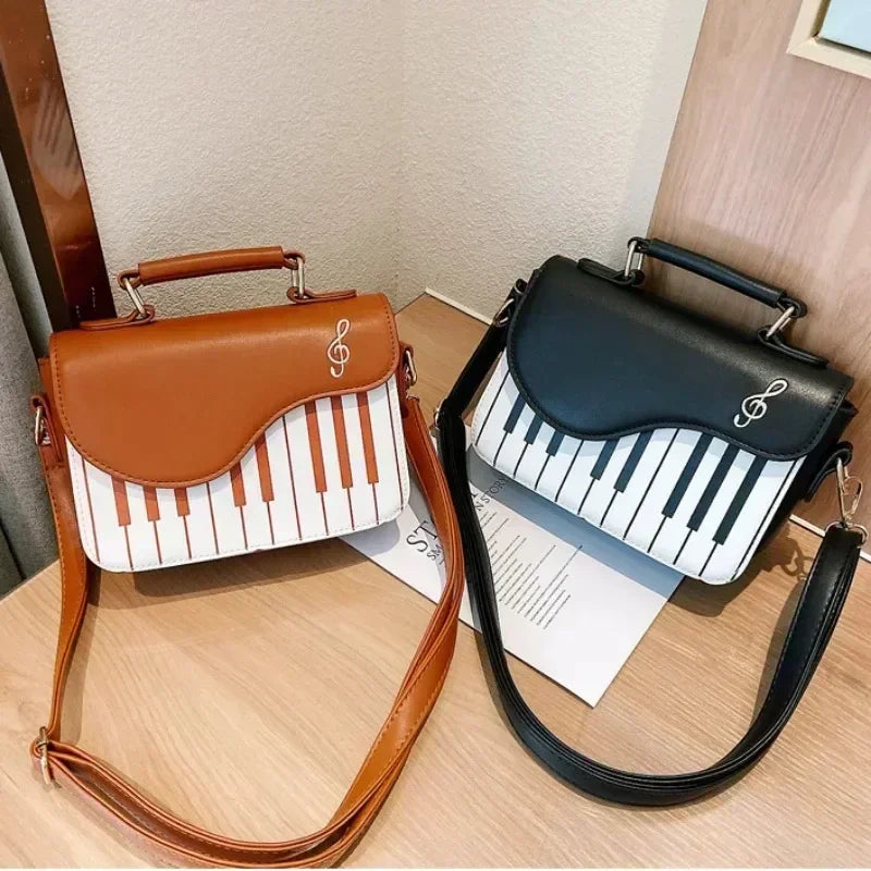 Piano Shape Flap Shoulder Bag Creative PU Leather Portable Handbag Detachable Strap Crossbody Novelty Bag