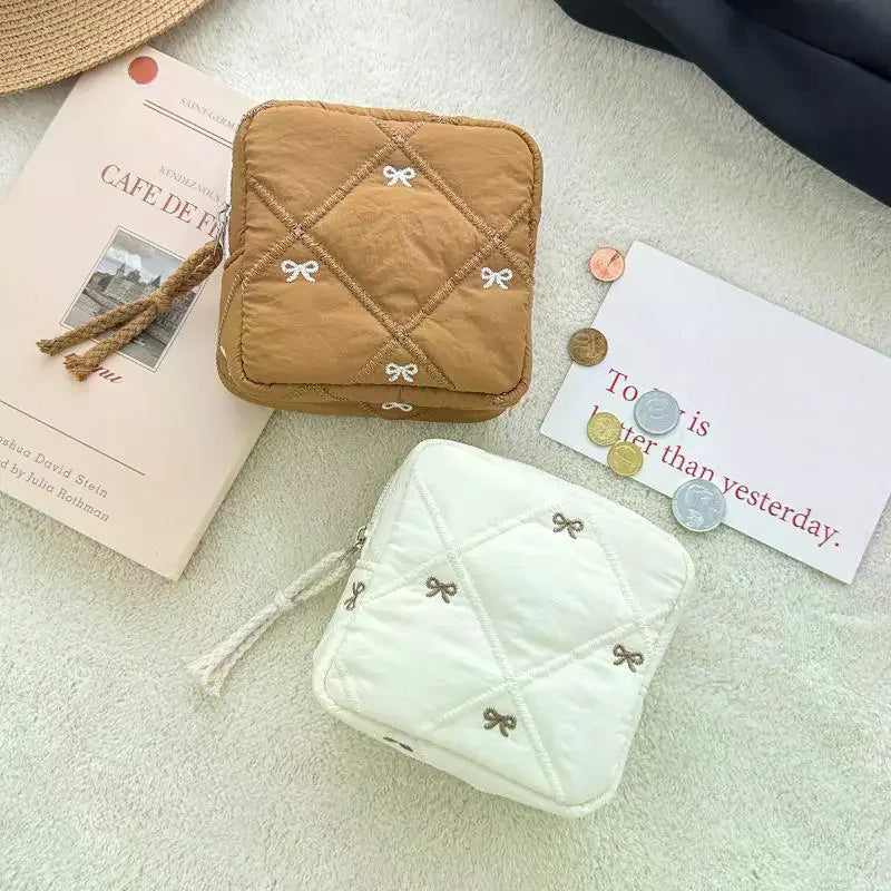 Makeup Bag For Women Embroidered Bowknot Travel Cosmetic Bags Large Capacity Handheld Makeup Toiletry Storage Bag