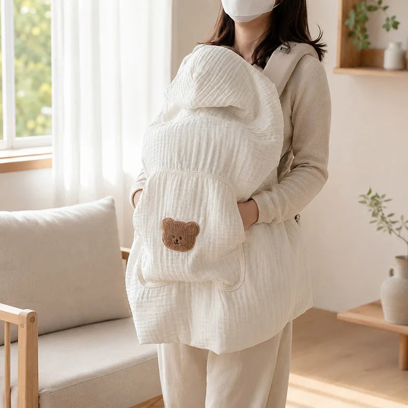 Baby Carrier Cover Muslin Hooded Mosquito Protection Blanket for Hip Seat Stroller Lightweight Breathable Infant Cape 80*100cm