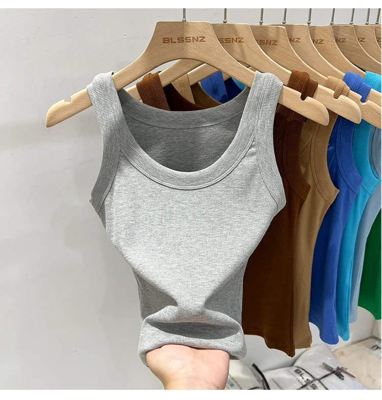 Women Solid Round Neck Ribbed Tank Top Camisole Women 2026 Summer Basic Elastic Tank Top O Neck Solid Tank Top