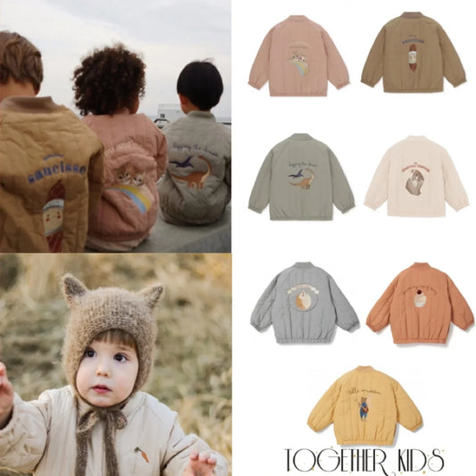 2024 INS KS, prendas de vestir de algodón con dibujos animados para bebés, ropa de invierno para niños, chaqueta de lana de cordero para niñas pequeñas, abrigo bordado, traje de vuelo