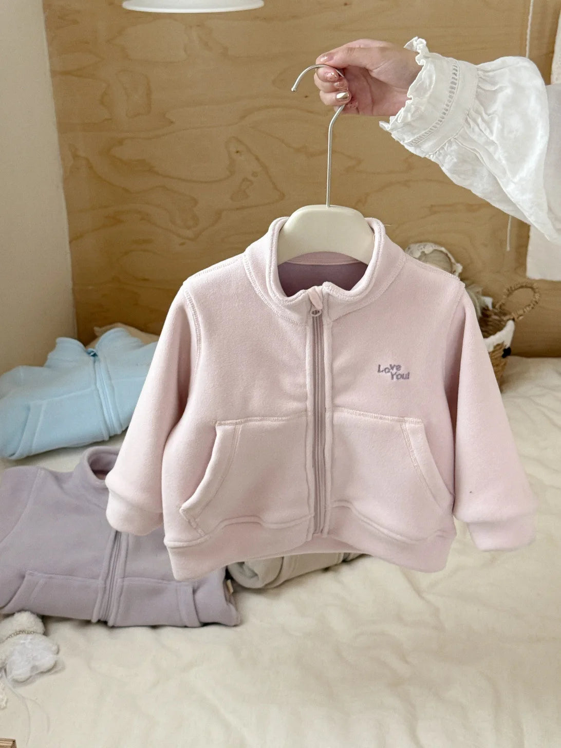 2025 Winter New Children Fleece Coat For Boys Girls Long Sleeve Warm Jacket Baby Letter Embroidery Windproof Tops Kids Clothes