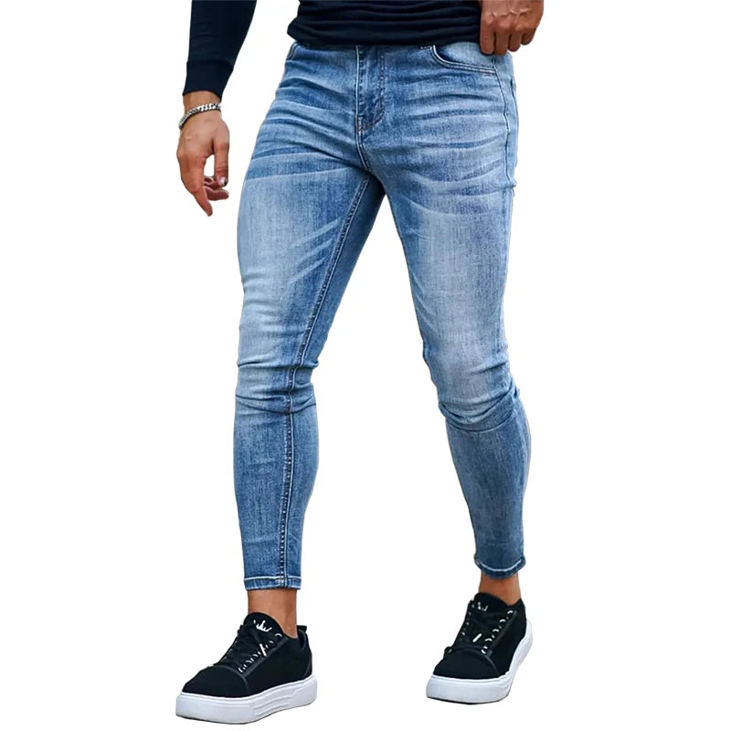 Mens Skinny Jeans Solid Color High Stretch Denim Trousers Casual Daily For Office Parties Male Cowboy Pants