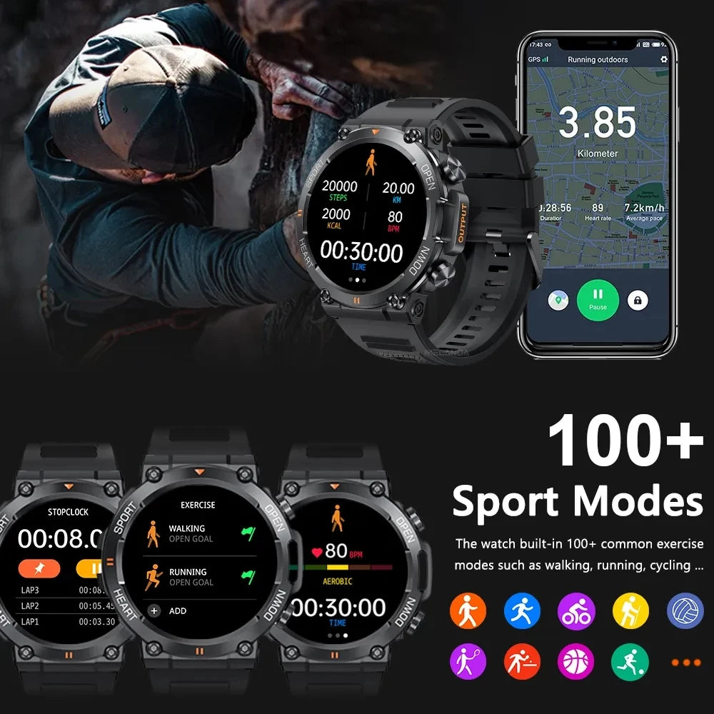 2023 Smart Watch Men Military Healthy Monitor 1.39 inch Bluetooth Call Fitness Waterproof Sport Smartwatch for IOS Android Phone