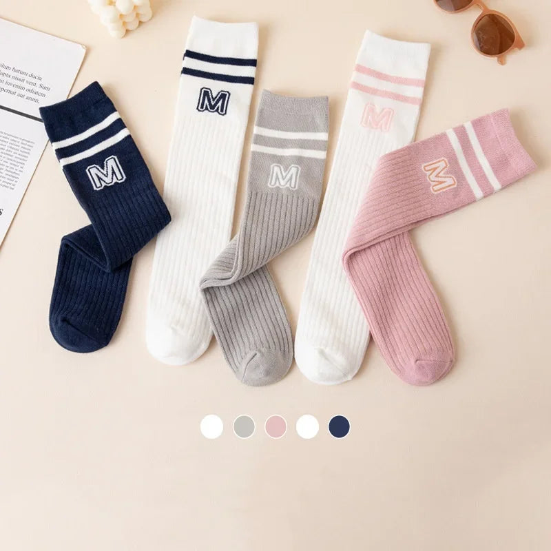 Kids Boy Girl School Sock Fashion Letter M Knee High Sock for Toddler Stocking Children Spring Autumn Cotton Soft Sock