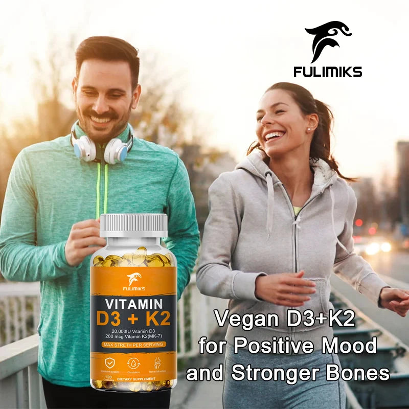 Vitamin D3 K2 Capsule - 20,000 IU Vitamin D3 Promotes Strong Bones, Calcium Absorption, Teeth, Heart, Cardiovascular Health