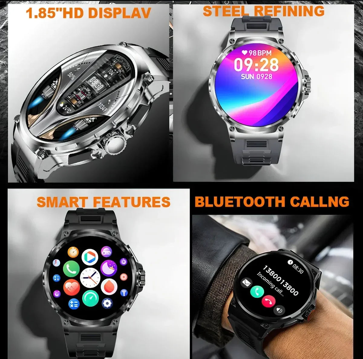 2024 New Men smartwatch HD Bluetooth Call 1.85-inch Track Map 710mah battery ip68 Waterproof Sports smartwatch for Huawei Xiaomi