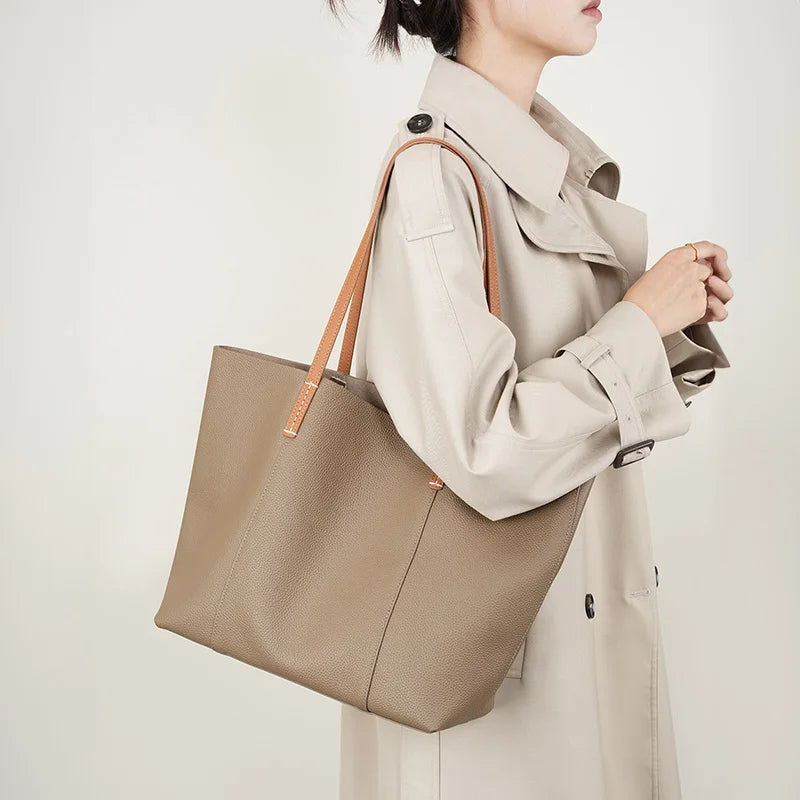 100% Genuine Leather Women's Tote Bags Luxury Designer Large Capacity Women Shoulder Bag Soft Cowhide Female Handbags 2378