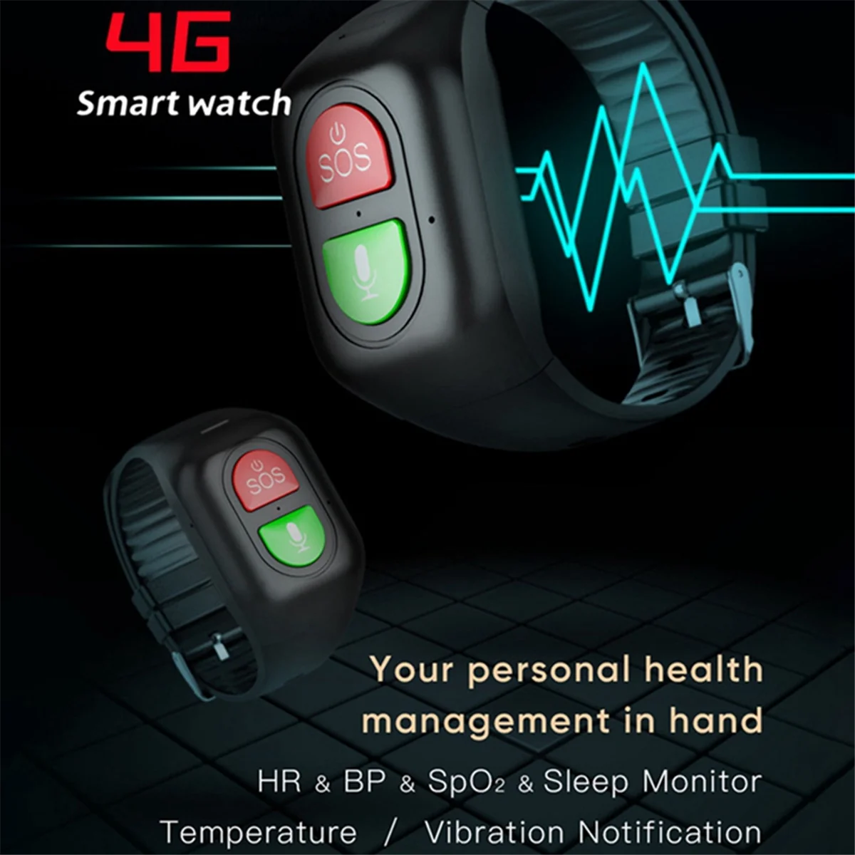 Elderly Smart Watch 4G SOS Anti-Wandering Tracker Sports Bracelet Heart Rate Blood Monitor Emergency Alarm GPS Tracking