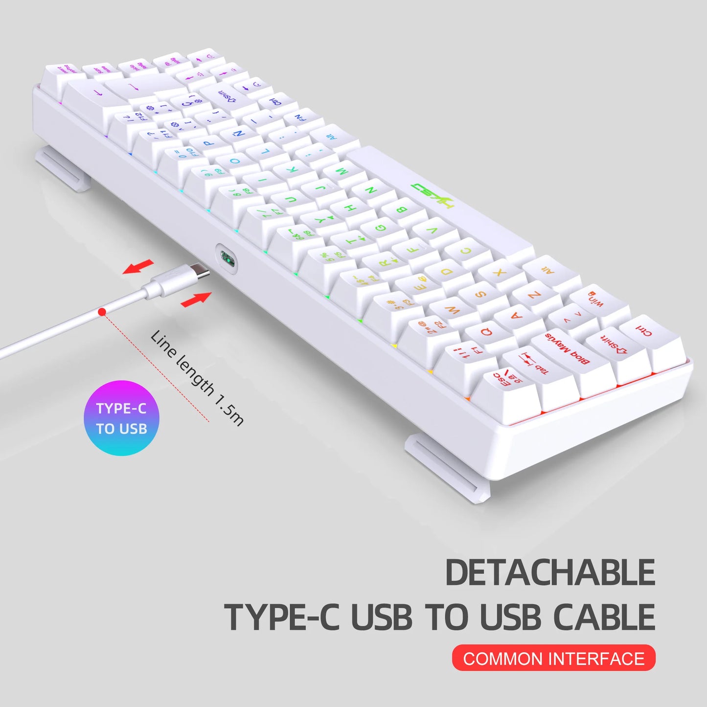 68 Keys Gaming Keyboard USB Wired Portable 20 RGB Backlight Korean Spanish English Keyboard for Windows Laptops Computer