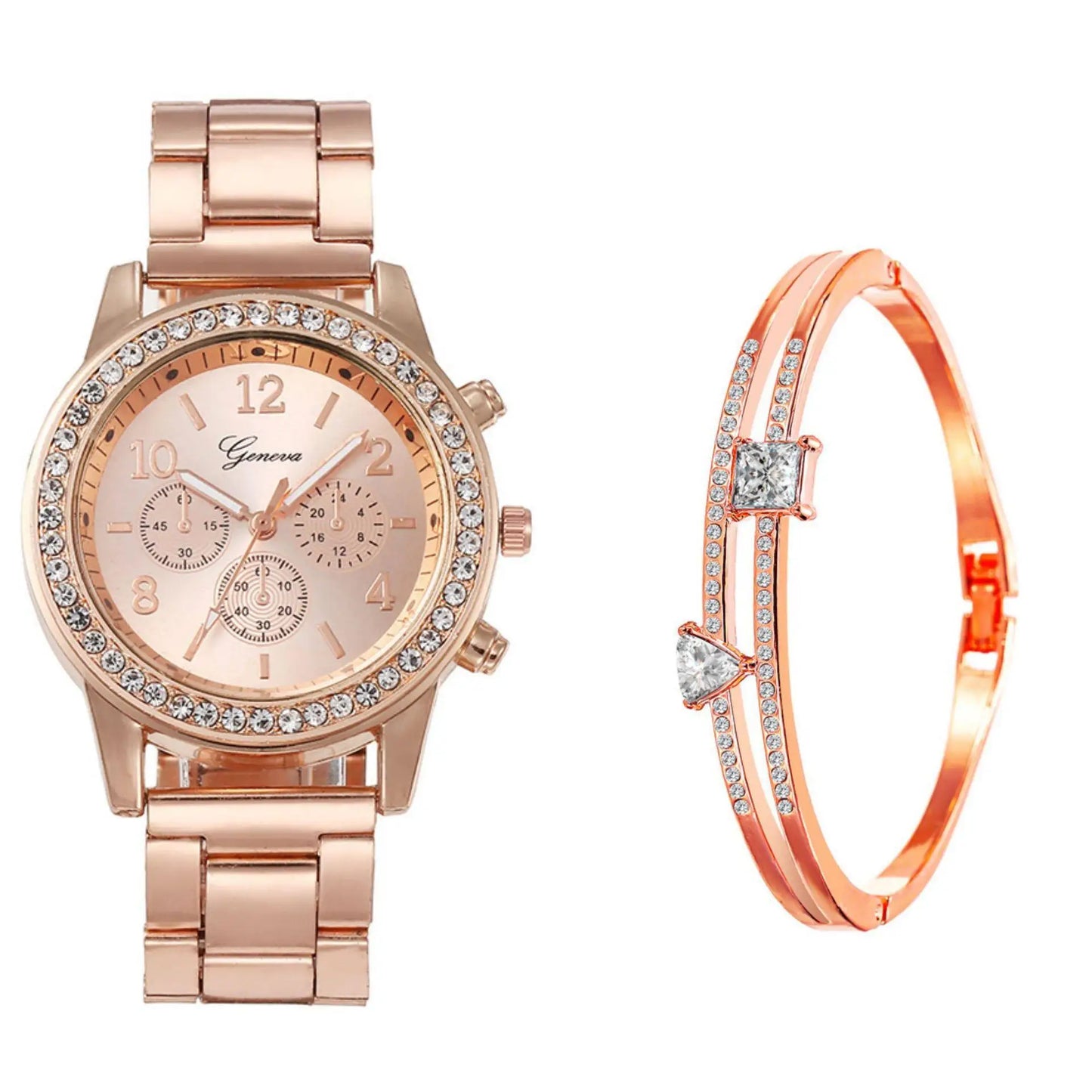 Women Gift Set, Luxury Commerce Steel Strap, Fashion Hundred Quartz Watch, Bracelet, Two Pieces, Suitable as Gift 2