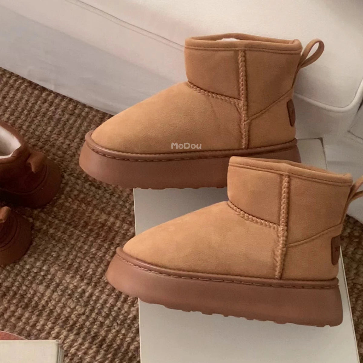 Winter New Warm Snow Boots 2025 Fur Design Women Short Boots Non-slip Light Comfortable Child Home Slippers High Top Shoe