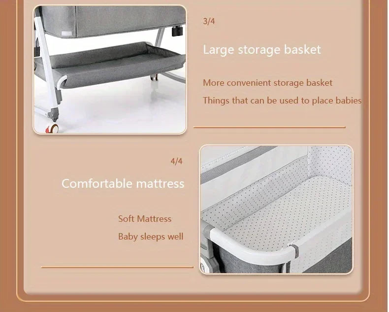 Baby Crib, Portable Splicing, Cradle Bed, Foldable Height Adjustable Splicing, and Movable Bedside Swing, Cradle Bed