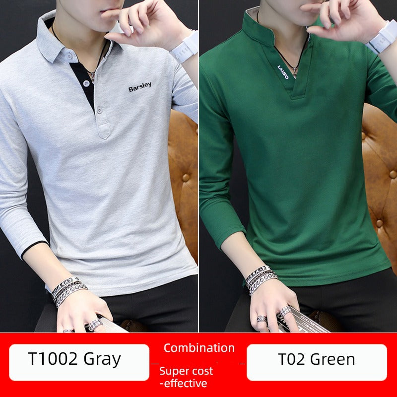 Youth Autumn Clothes Trendy Slim-Fit Men's Long-Sleeve Polo Shirt